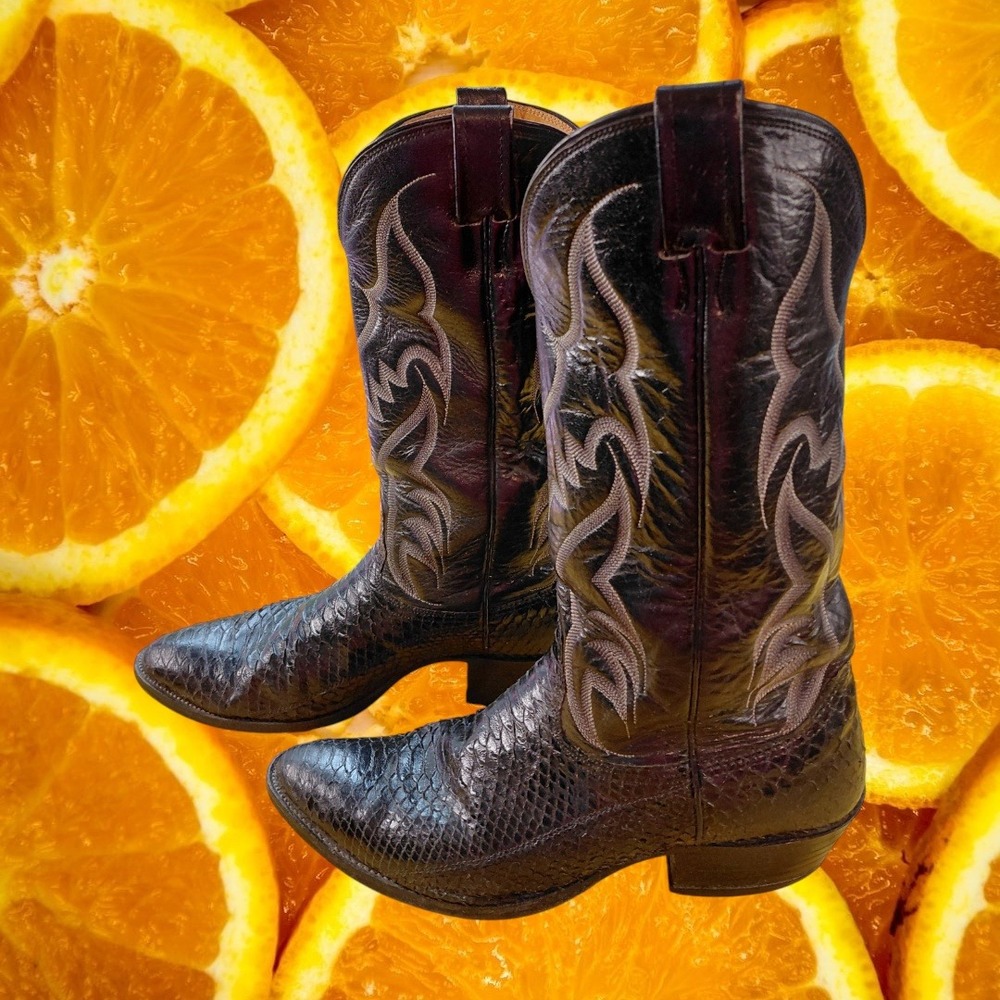 Nocona Boots Mens 10.5 D Black Snakeskin Western Cowboy Boots Style 6021